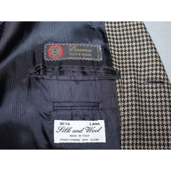 ZANETTI Balogna Houndstooth Lessona Wool Silk Sport Coat Blazer Mens US Size 44L - Picture 7 of 9